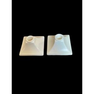 Vintage USA Pottery Ivory Candle Holders Set Of 2